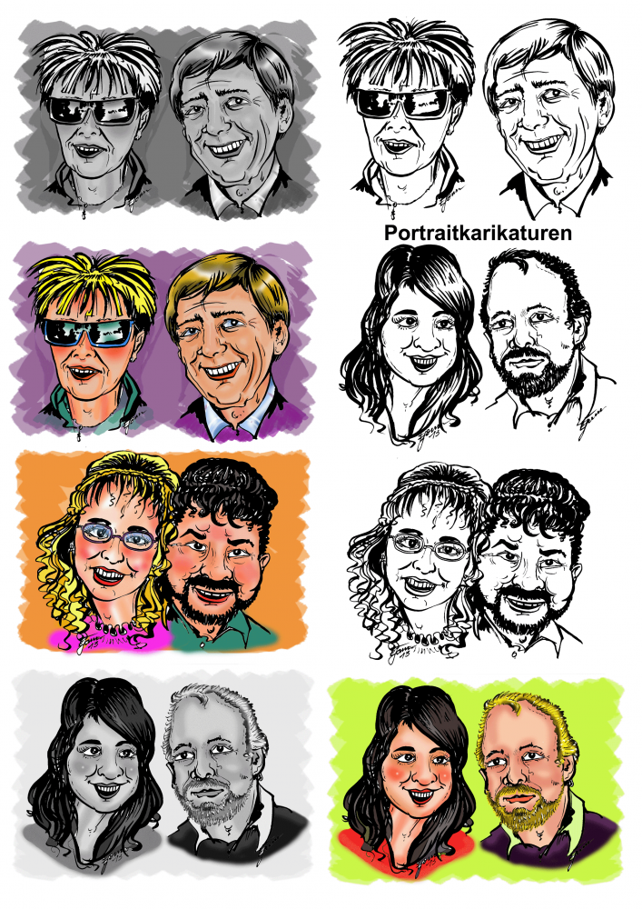 Illustration: Portraitkarikaturen für eine Hochzeitszeitung 1