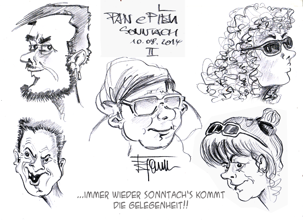 Concept Art / Character Design: Pan e Pieu;beim Italiener-Bei Lambruscco,Cigarre;Stift und Papie 2