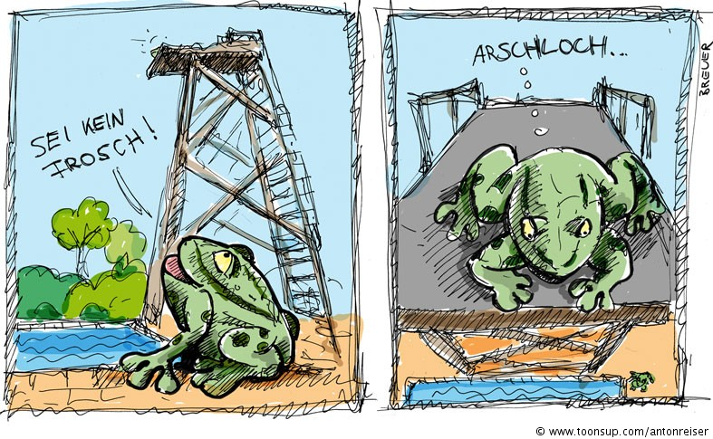 Cartoon: Frosch aufem 10-Meter-Brett 1