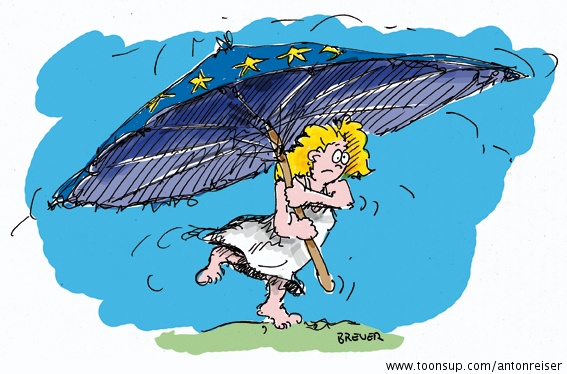 Cartoon: Europa spannt den Rettungsschirm auf 1