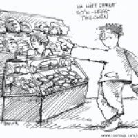 CERN-Forscher beim Bäcker