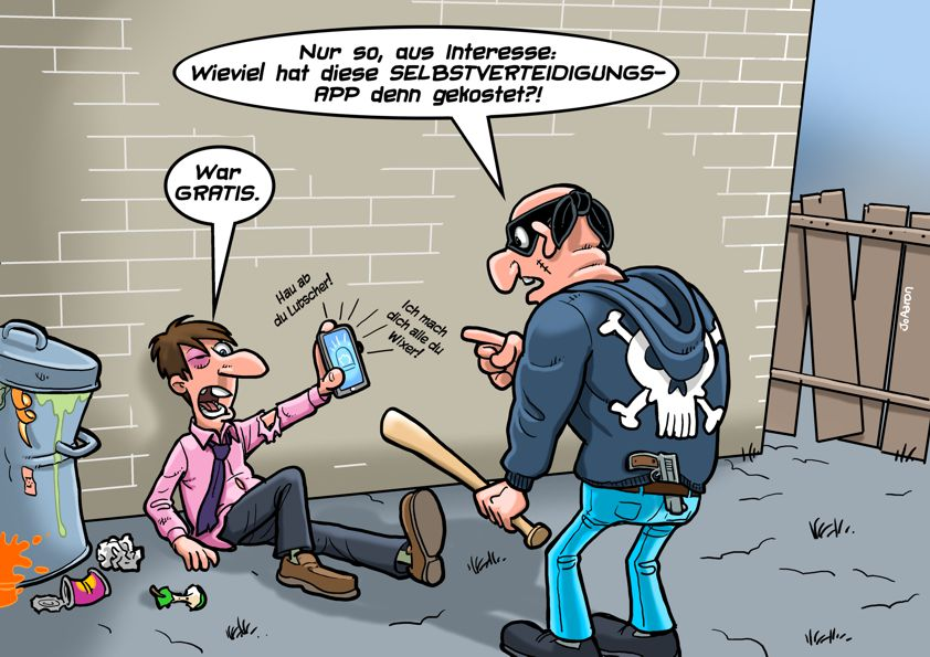 Cartoon: Selbstverteidigungs-App 1