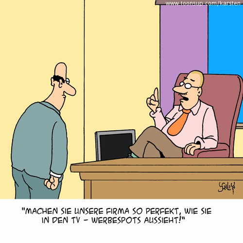 Cartoon: Werbung und Realität 1