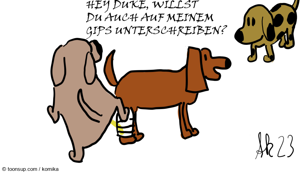 Cartoon: Gips unterschreiben 1