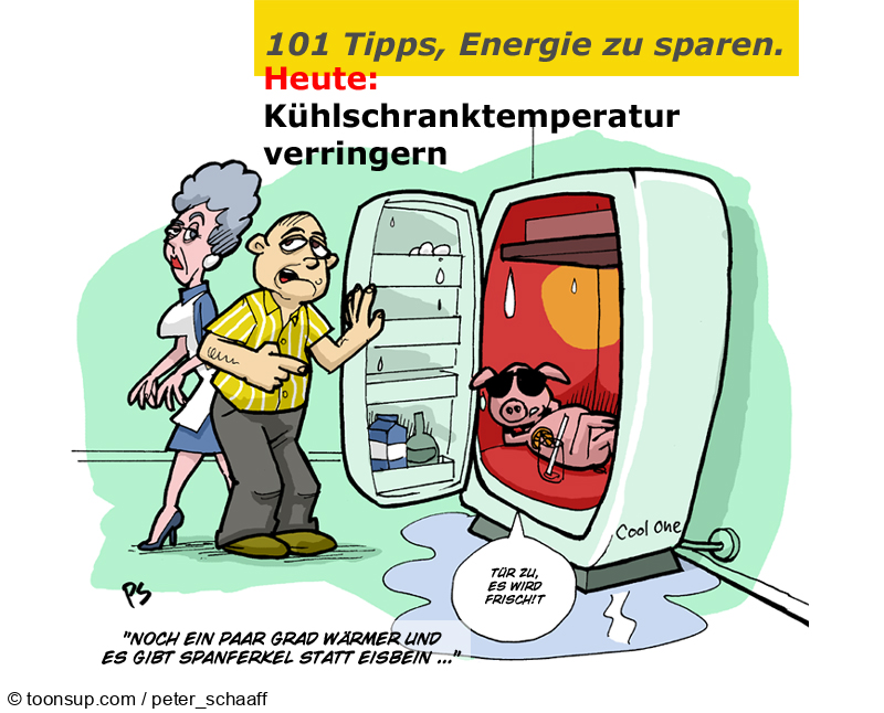 Cartoon: Energiespartipps November VII: Kühlschranktemperatur 1