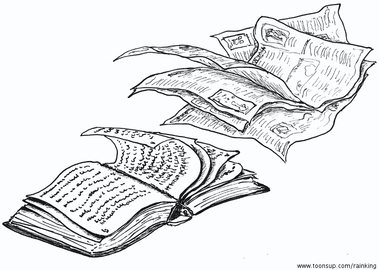 Illustration: Buch und Zeitung, wehend 1