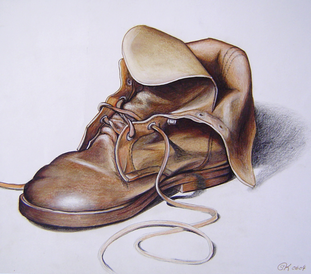 Anderes: Lederstiefel, Holzstift, 2004 1