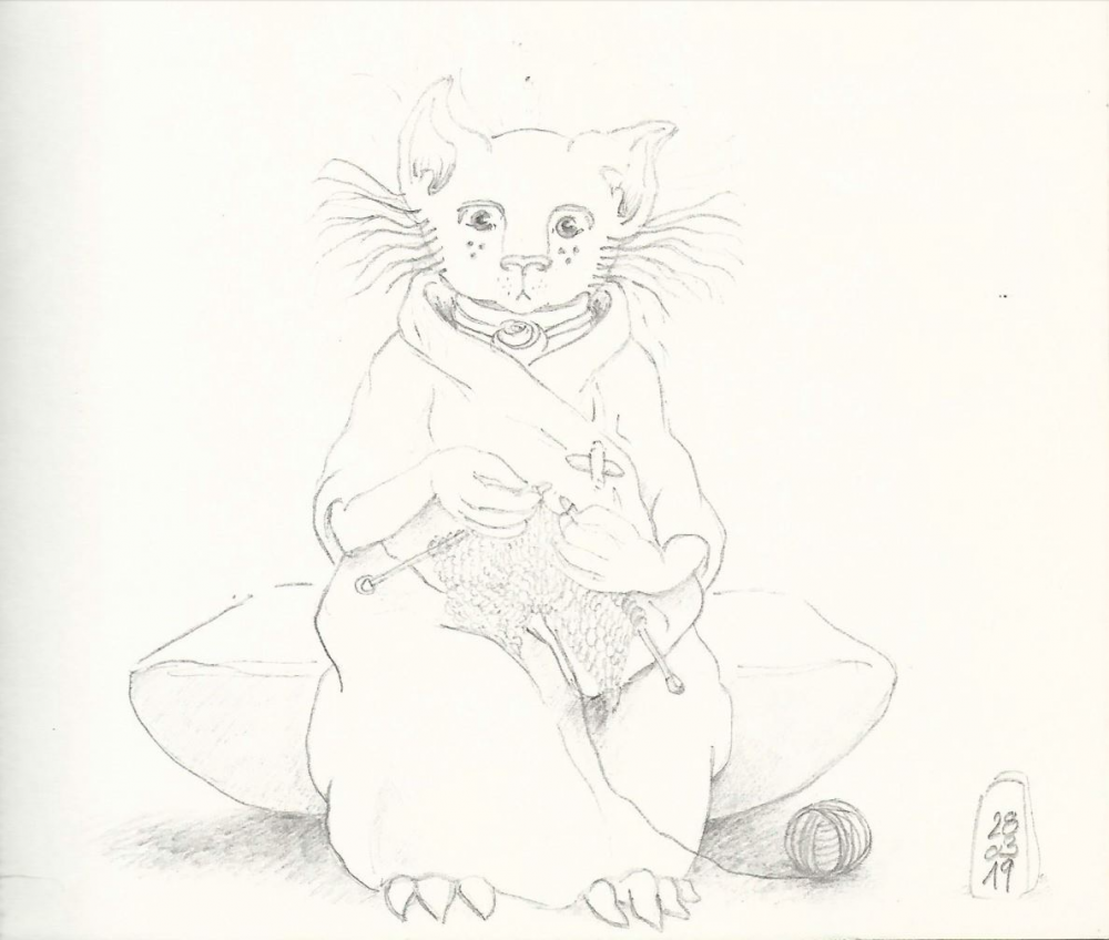 Illustration: Juju beim Stricken 1