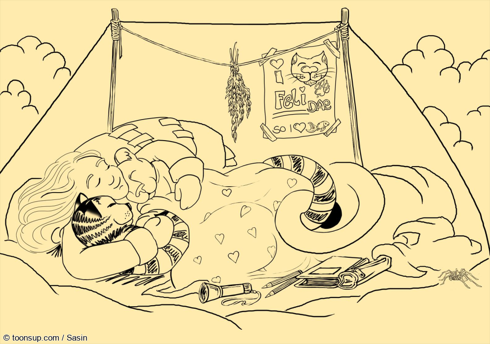 Illustration: "Zelten mit HahaHarriet, Frischluft-Puma Pu und Traumtiger Ti" 2