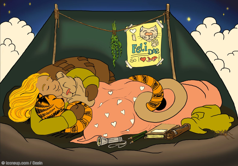 Illustration: "Zelten mit HahaHarriet, Frischluft-Puma Pu und Traumtiger Ti" 3