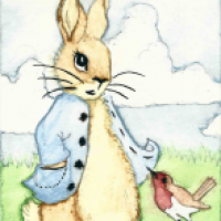 KaKAO-Karte: "Peter Hase mit Rotkehlchen" mit Karottenkarte