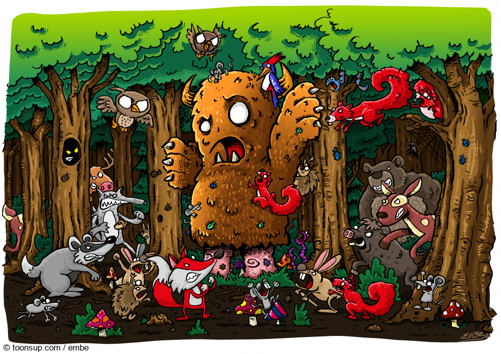 Illustration: Wimmelbild - Wald - Angriff 1