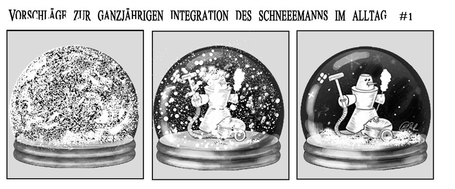 Comic: Vorschläge zur ganzjährigen Integration des Schneemanns... 1