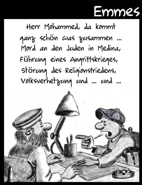 Cartoon: Posthume Beschuldigtenvernehmung 1