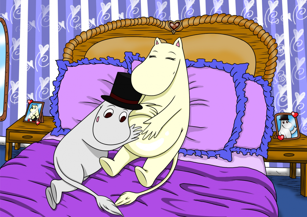 Illustration: Mumin Papa und schwangere Mumin Mama 1