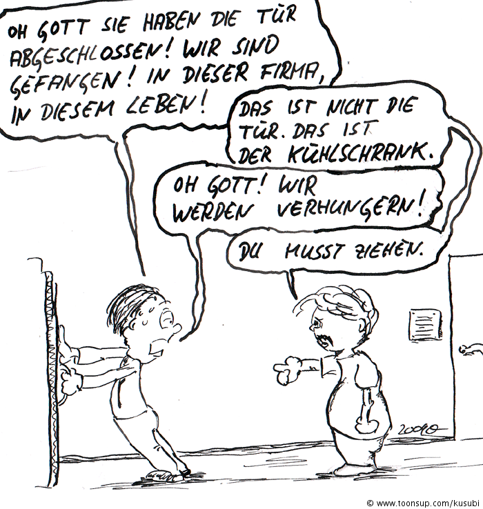Cartoon: Bürotagebuch Tag 1 :'ich glaube, wir verlieren Martin' 1