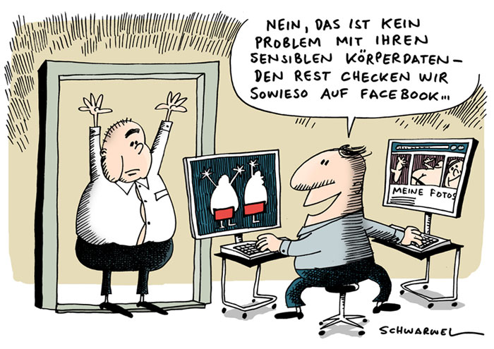 Cartoon: Körperscan und Datensicherheit 1