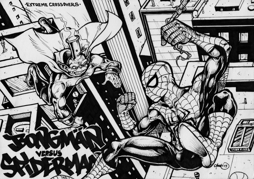 Illustration: Bongmän versus Spiderman 1