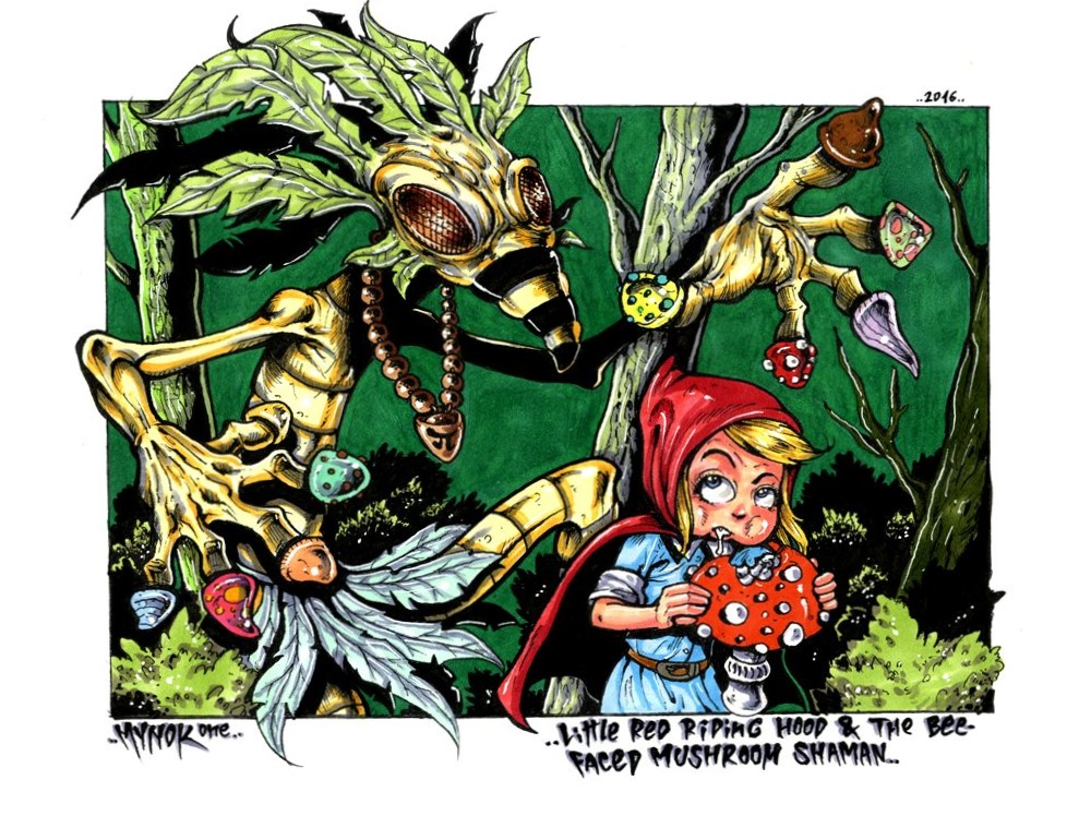 Illustration: Little Red Riding Hood & The bee-faced Mushroom Shaman 1