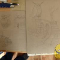 WIP - Eule auf Ruine (Acryl)