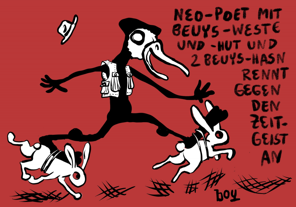 Illustration: NeoPoet mit Beuys-Hasen 1