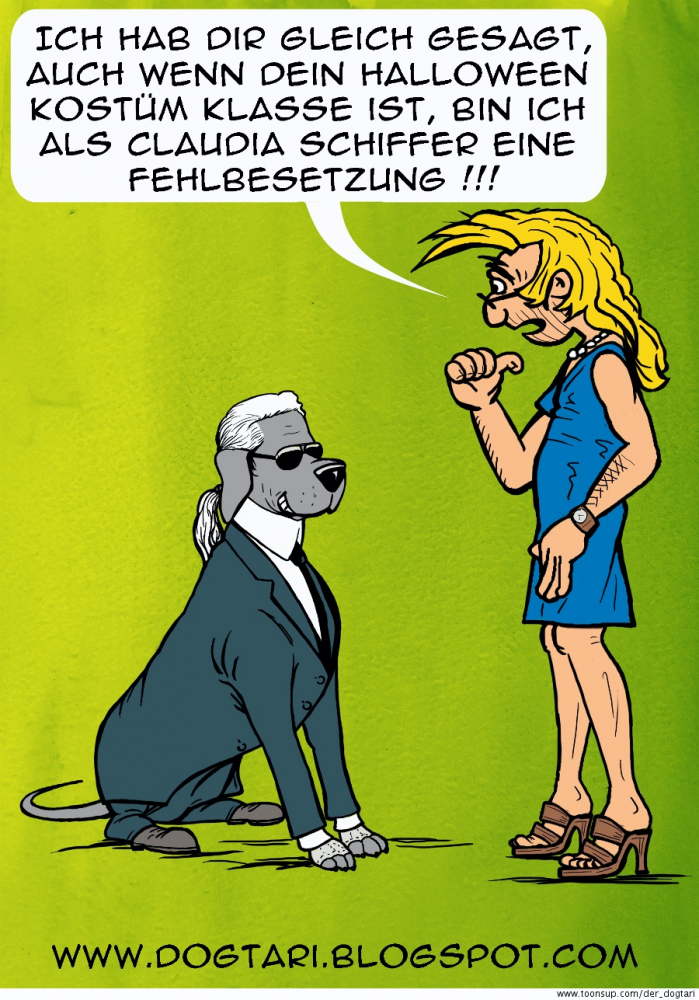 Cartoon: Karl Lagerfell trifft Caudia Schiffer 1