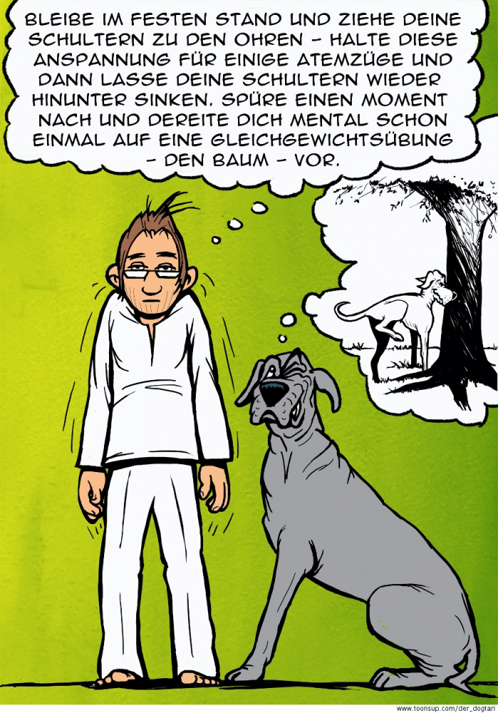 Cartoon: Yoga mit Baum und Dogge 1