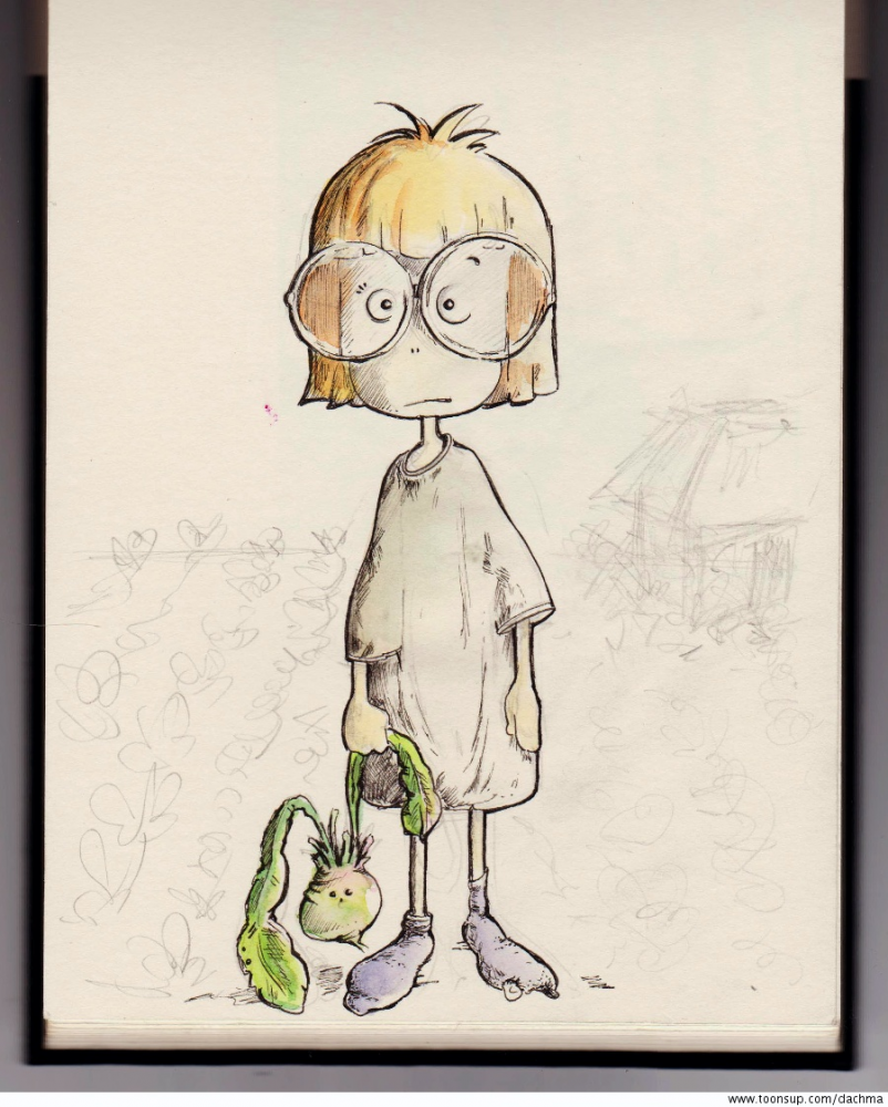 Concept Art / Character Design: Schmuddelmädchen mit Kohlrabbit 1