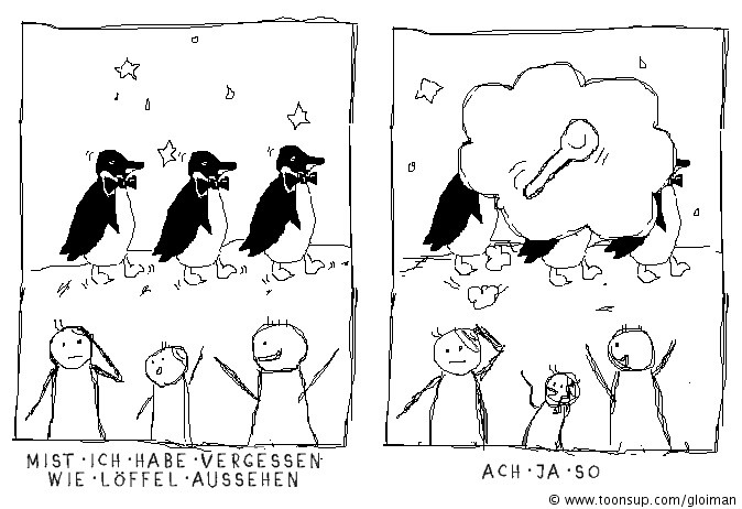 Cartoon: Im Hintergrund sieht man Pinguine 1