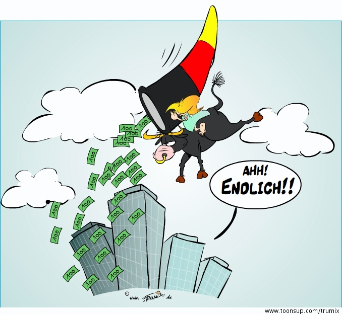 Cartoon: Unbegrenzte Anleihenkäufe: Die Börse feiert ... 1