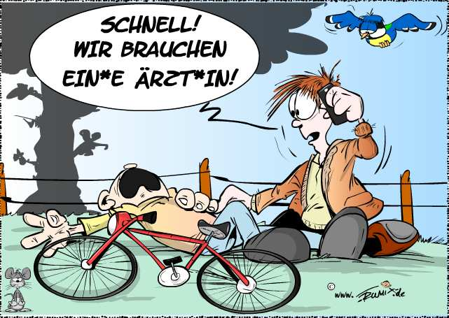 Cartoon: Genderneutral: Hilfe rufen, aber richtig ... 1