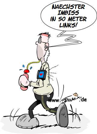 Cartoon: Sponsored by McCurry. Die neue SportApp 1