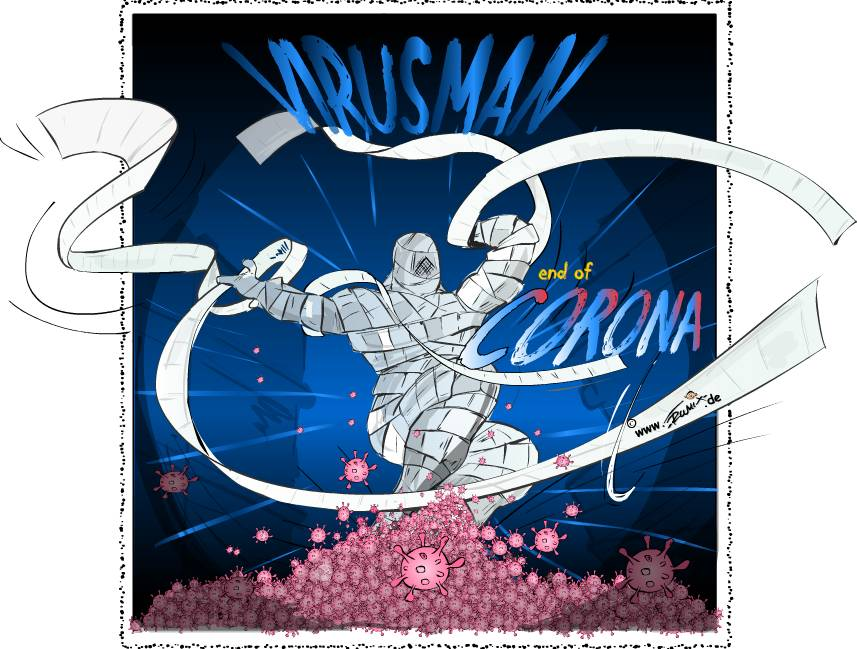 Cartoon: Virusman: End of Corona 1