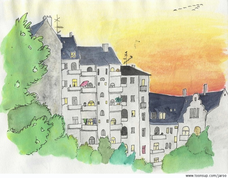 Illustration: hübsche Häuser hinterm Hbf 1