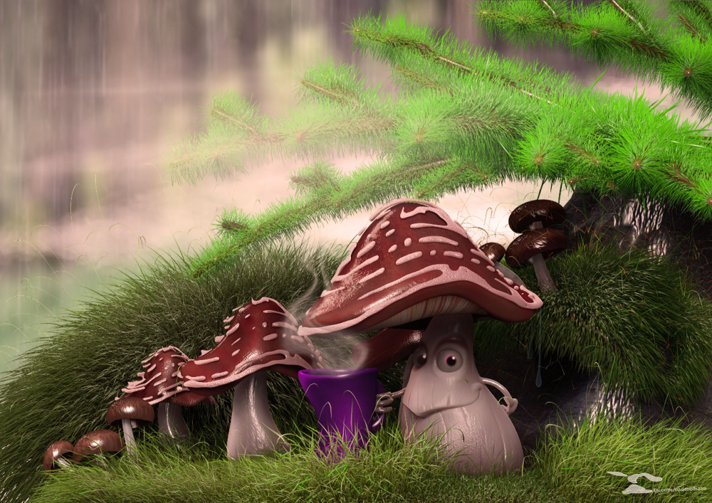 Concept Art / Character Design: Pilz im nassen Wald mit Kaffeestimmung 1