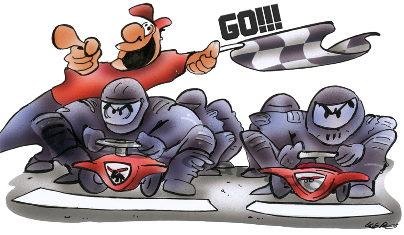 Cartoon: Bobbycarrennen 1