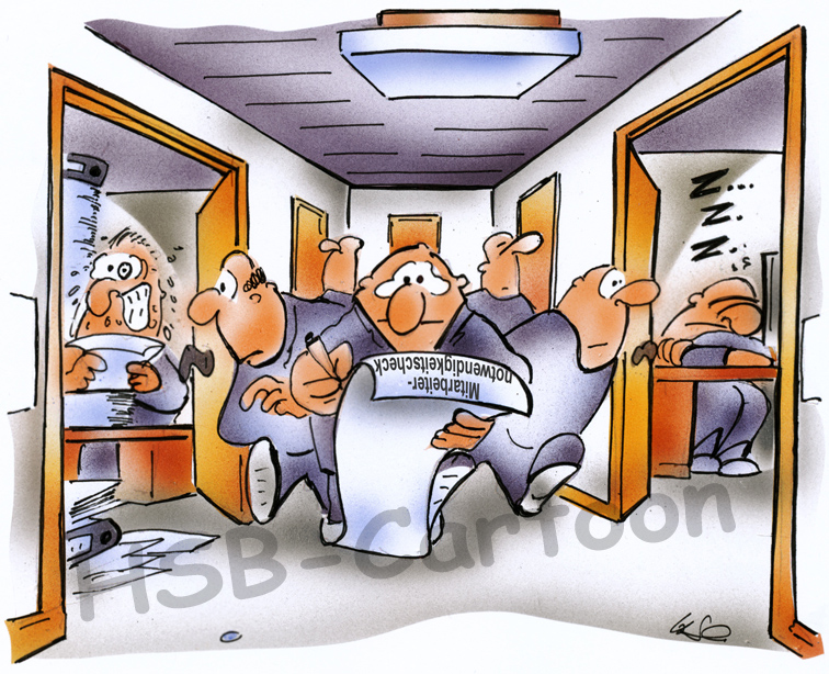 Cartoon: Mitarbeitercheck Verwaltung 1