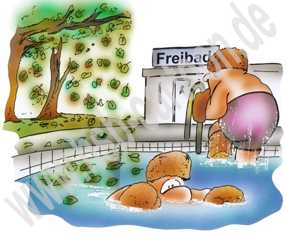 Caricature: Freibadsaisonende 1