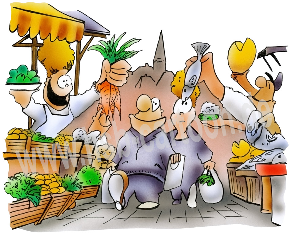 Karrikatur: Wochenmarkt 1