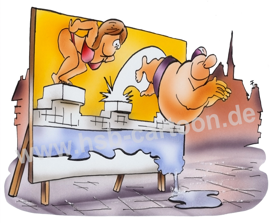 Caricature: Freibaderöffnung 1