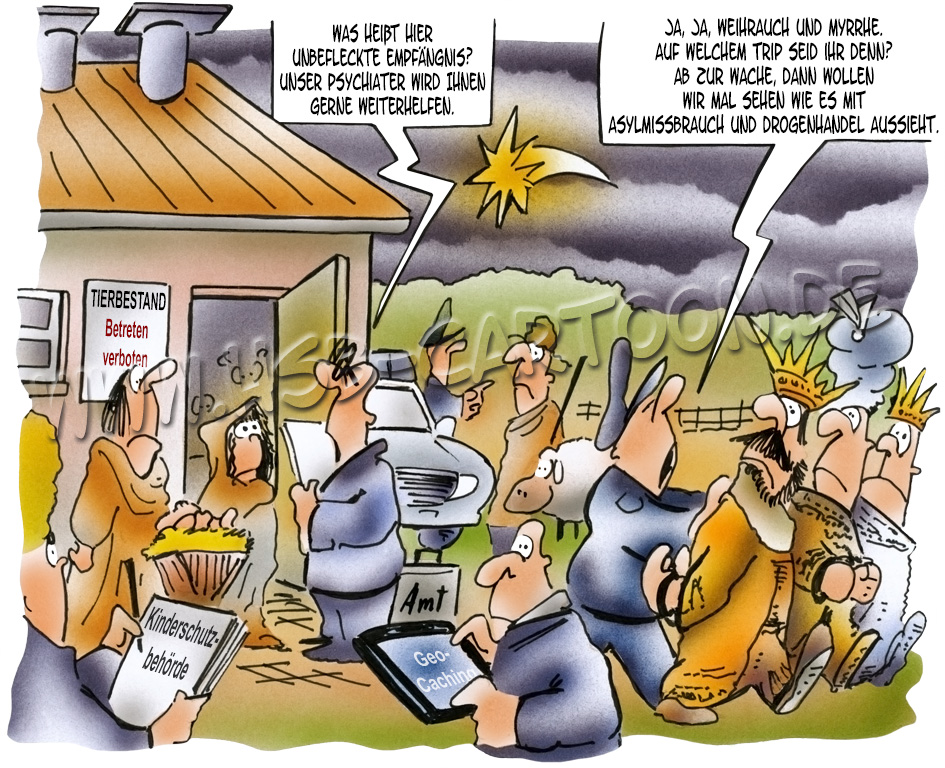 Cartoon: die Weihnachtsgeschichte im 21. Jahrhundert 1
