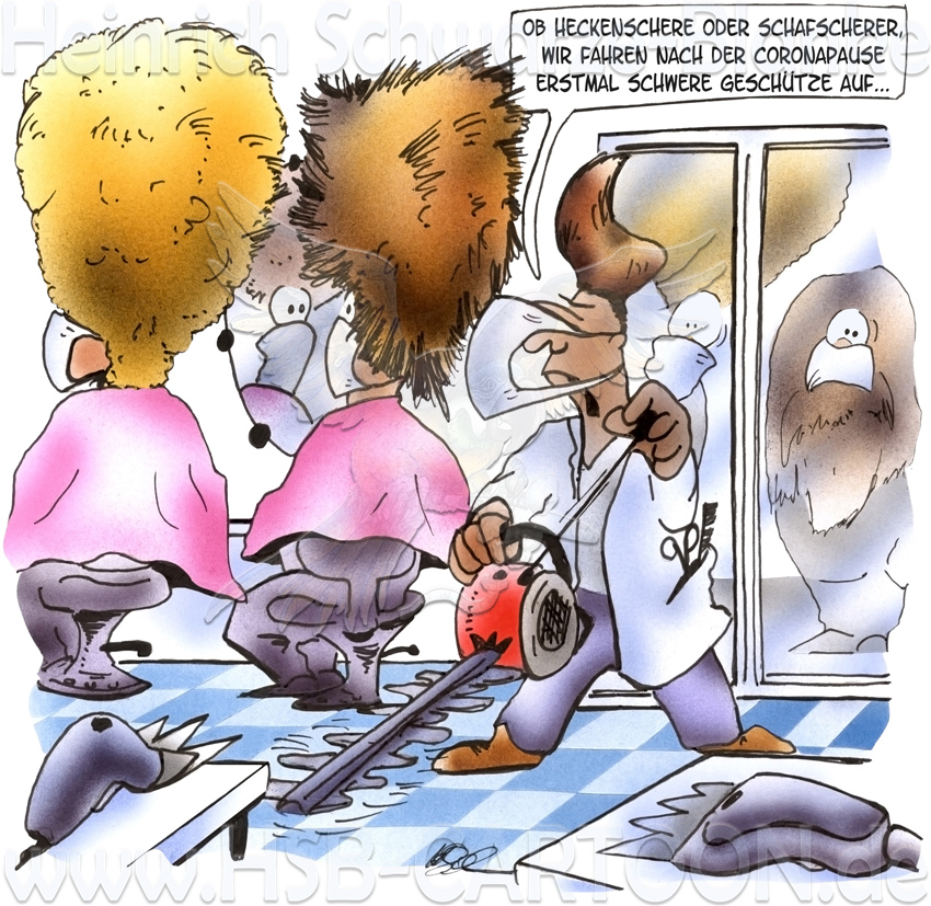 Cartoon: Friseursalon nach Coronasperre 1