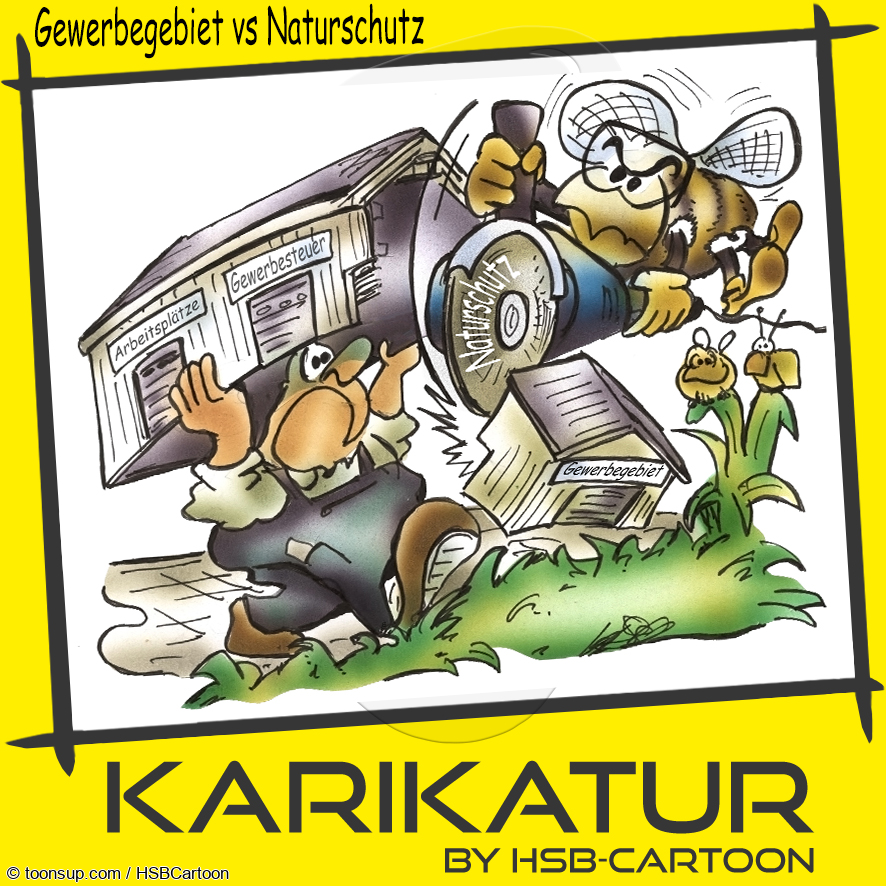 Karrikatur: Gewerbegebiet vs Naturschutz 1