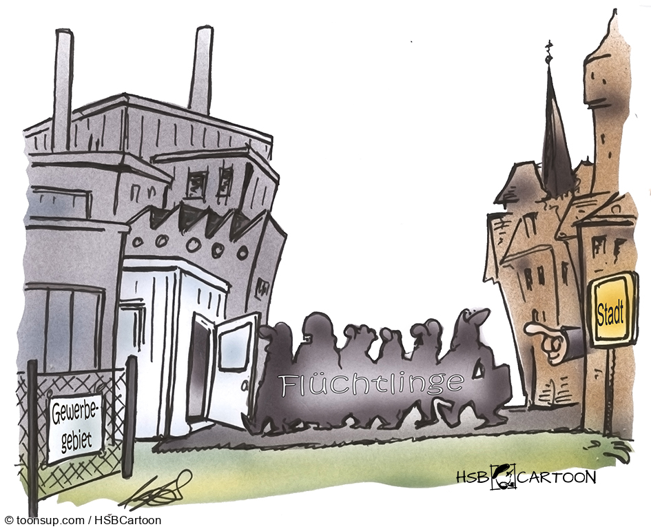 Caricature: Flüchtlingsunterkunft 1