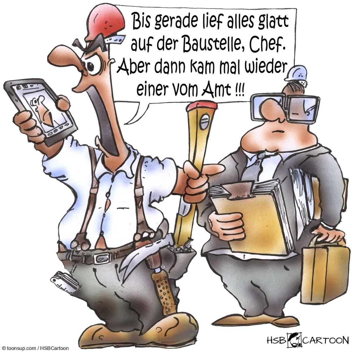 Karrikatur: Baustellenbürokratie 1