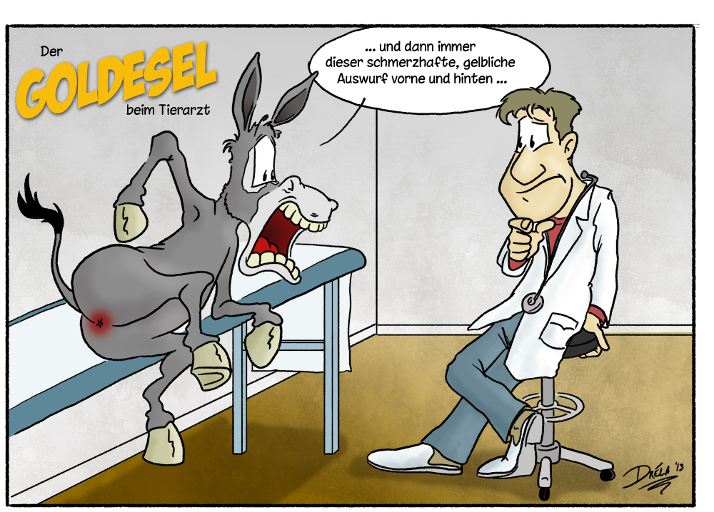 Cartoon: Der Goldesel beim Tierarzt 1