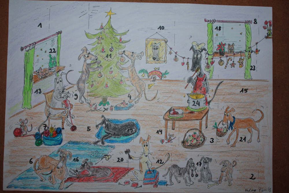 Picture Puzzle: Windhundweihnachtskalender in Farbe 1