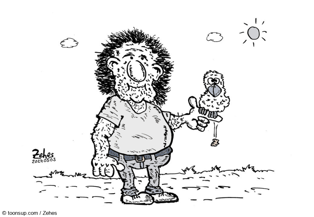 Cartoon: man with bird 1