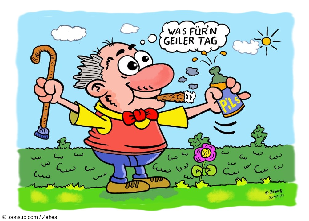 Cartoon: fröhlicher Senior 1