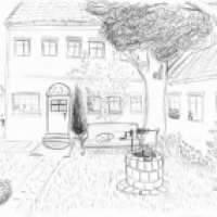 Hof mit Katzen